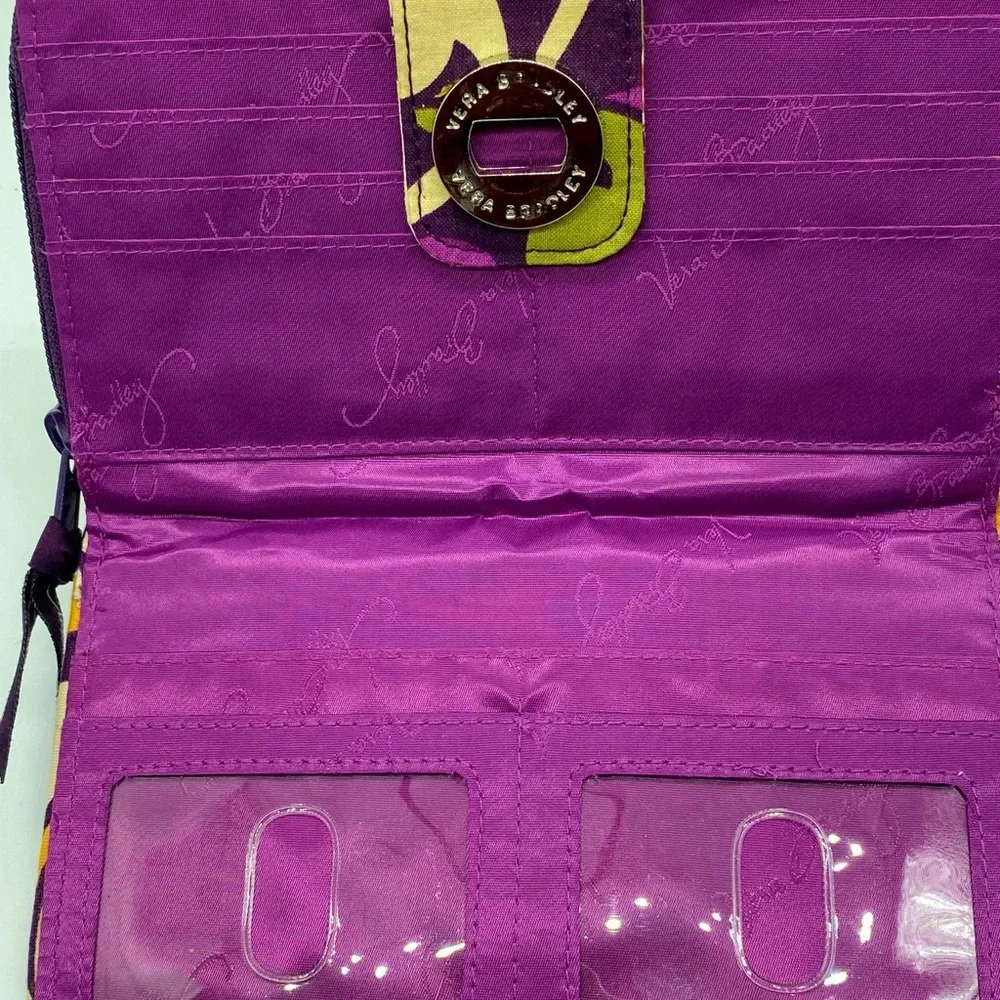 Vera Bradley Purple Quilted Floral Turnlock Wallet with Teal & Lime Accents Rare - Picture 4 of 7
